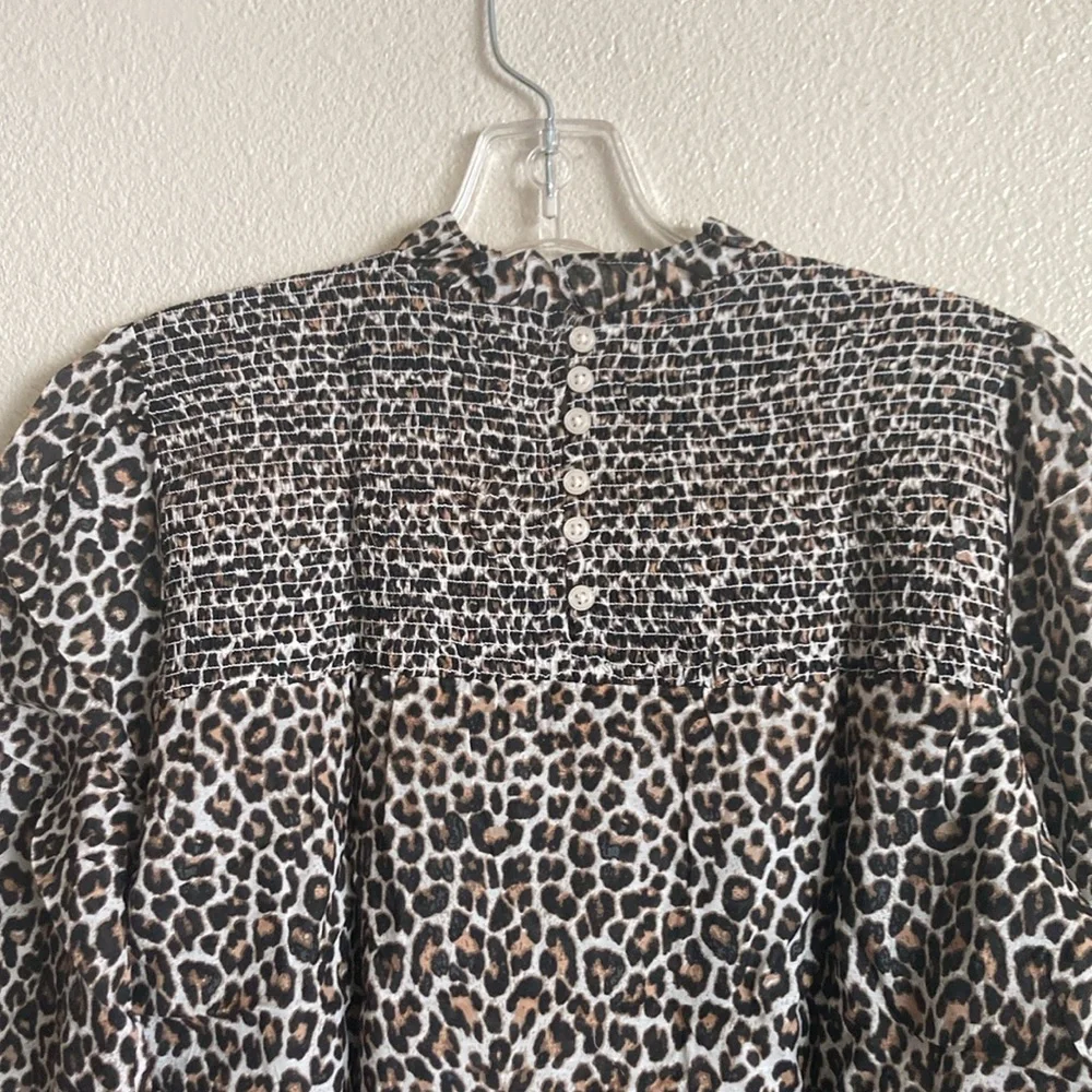 J.Crew Leopard Print Smocked Button-Back Blouse (Size XS)